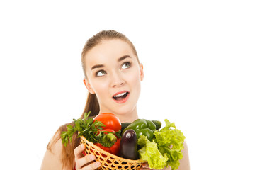 beautiful woman with vegetables isolated