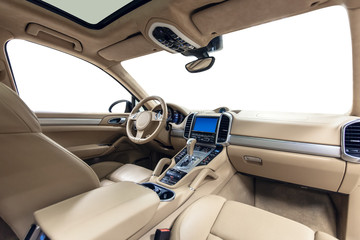 Car interior biege metal and leather decoration