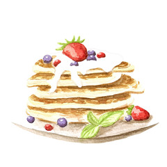 Watercolor yummy pancakes