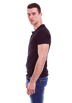Young man in a black polo shirt