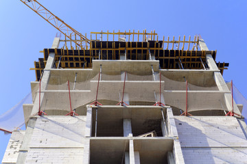 bottom view of the construction of high-rise frame house