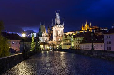 Night view of Charles Bridge in Prague. Czech Republic