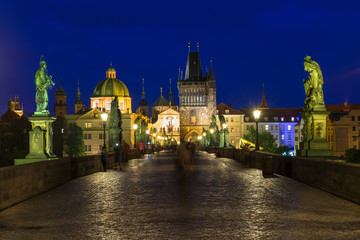 Fototapeta na wymiar Night view of Charles Bridge in Prague. Czech Republic