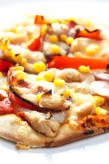 pizza with bacon, beans and corn