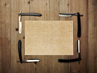 Set of vintage barber shop tools and kraft paper