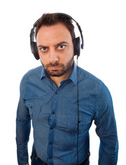 Serious young man with headphones