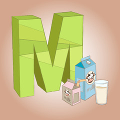 M Alphabet and milk icon great for any use. Vector EPS10.