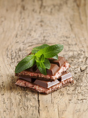 Milk chocolate with a pink stuffing, selective focus