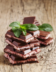 Milk chocolate with a pink stuffing, selective focus