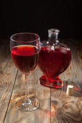 Bottle of red wine and glass