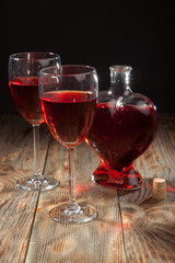 Bottle of red wine and glasses