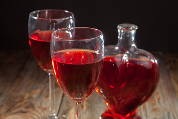 Bottle of red wine and glasses
