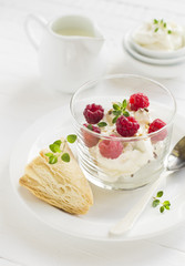 cottage cheese with raspberries and puff 