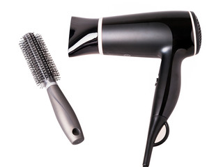 Hair Dryer and hair brush isolated