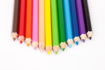 Colour pencils on white background