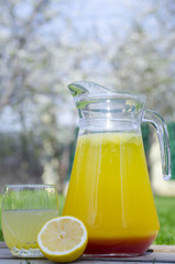 Yellow lemonade with red syrup