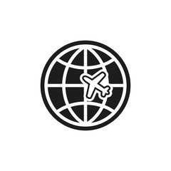 The Globe and plane travel icon. Shipping symbol. Flat