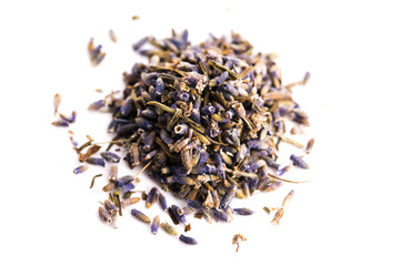 Lavender Herb Bud Flower tea Heap pile surface top view isolated