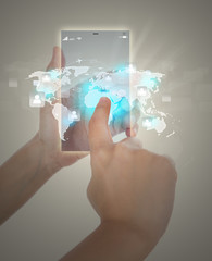 Hand touch the Screen on the Smart Phone