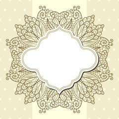 Retro label with lace over beige background