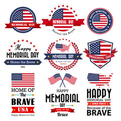 Happy Memorial Day vector greeting card ,badge and labels