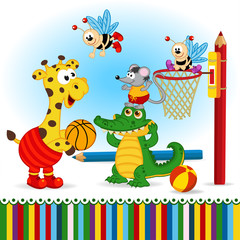 animals play basketball - vector illustration, eps