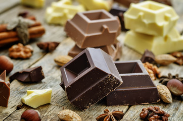 mix of white, milk and dark chocolate