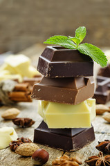 mix of white, milk and dark chocolate