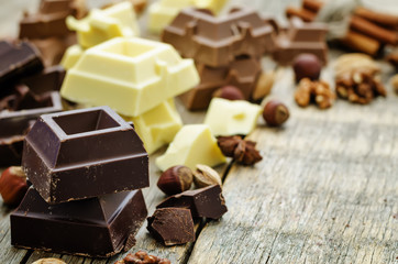 mix of white, milk and dark chocolate