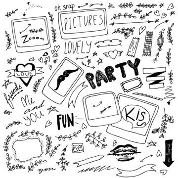 Hand drawn doodle  polaroid party items