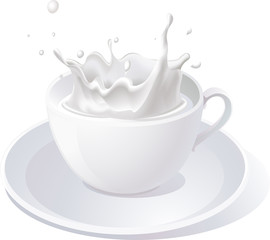 vector splash of milk in cup - illustration isolated on white 