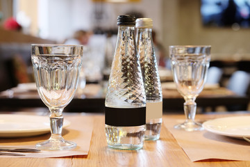 Empty glasses in restaurant
