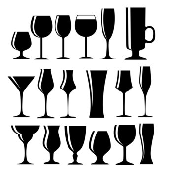 Set of Black Alcoholic Glass Silhouette Vector Illustration