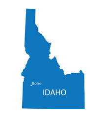 blue map of Idaho with indication of Boise