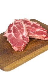 Raw meat on cutting board isolated on white