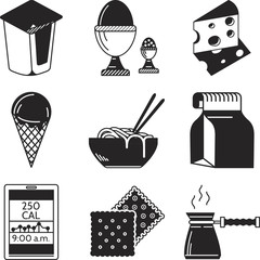 Black vector icons for lunch menu
