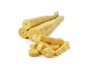 boiled bamboo shoots on white background