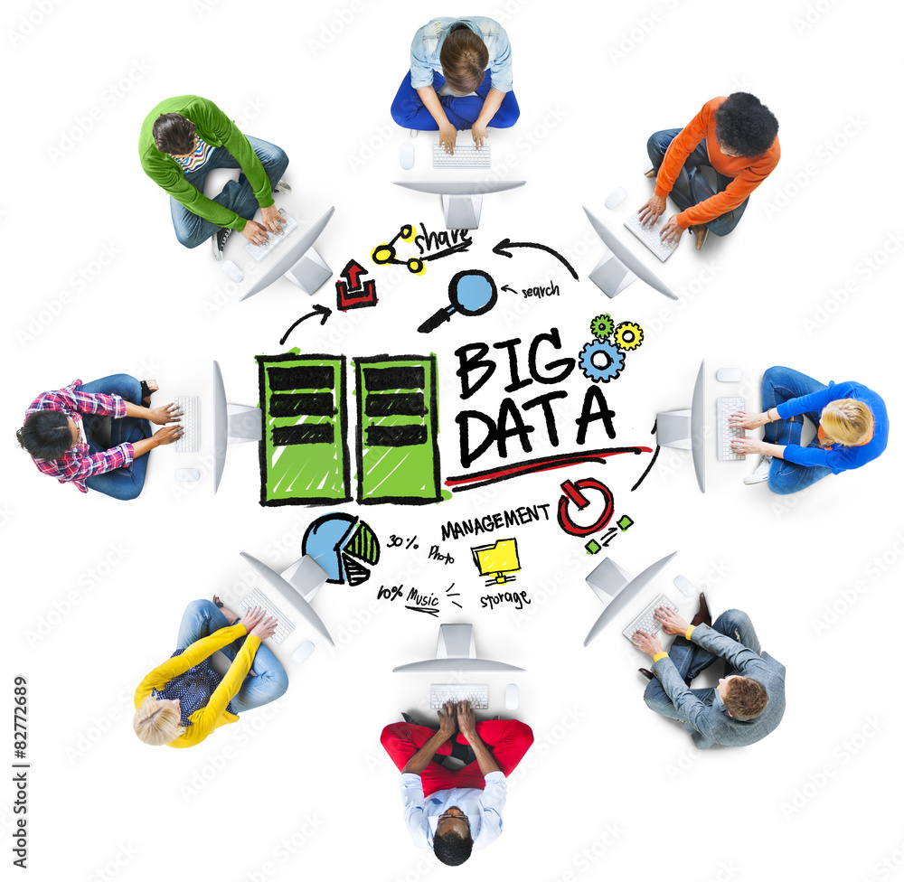 Poster diversity people big data computer connecting share concept