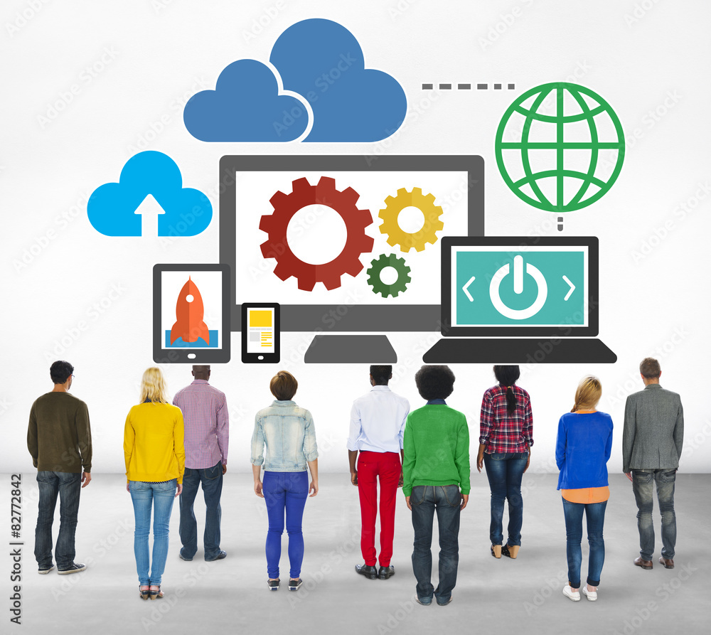 Poster cloud data storage database online technology concept