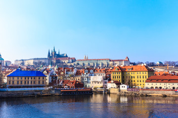 Naklejka na ściany i meble Beautiful view to Vltava and bridges in Prague, Czech republic
