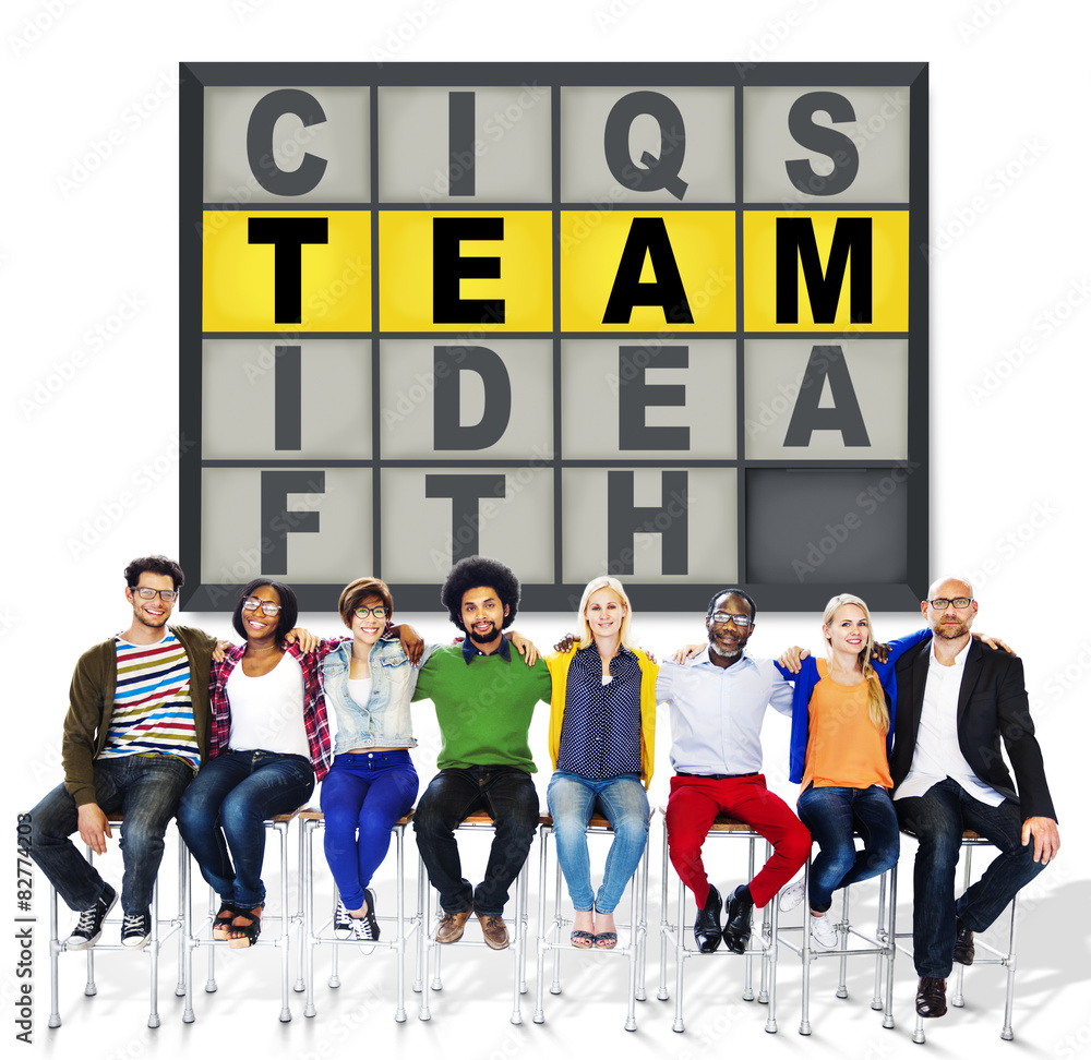 Poster team puzzle problem solving corporate connection concept