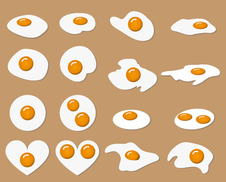 fried egg in many shape with color yolk and albumen