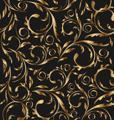 Golden seamless floral background, pattern for continuous replic