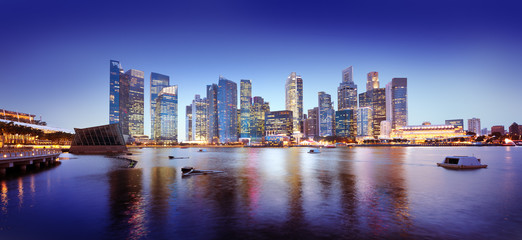 Naklejka premium Cityscape Singapur Panoramiczny Noc Concept