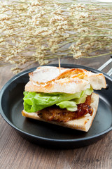 Homemade baquette sandwich with pork