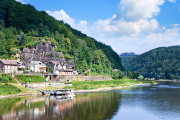 Fototapeta na wymiar Elbe river valley near Hrensko, Czech - Saxon Switzerland, Czech
