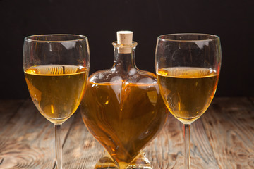 Bottle of white wine and glasses
