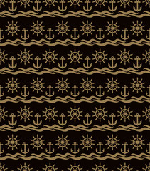 Seamless pattern waves, helm and anchor