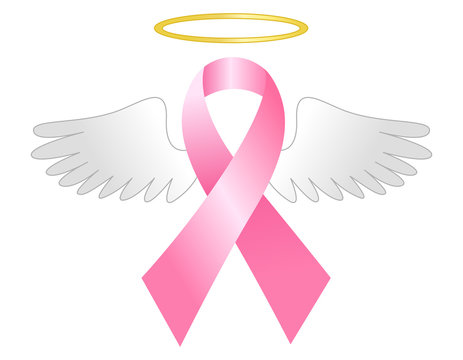 Pink ribbon with wings and halo