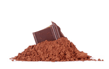 Chocolate in cocoa isolated on white